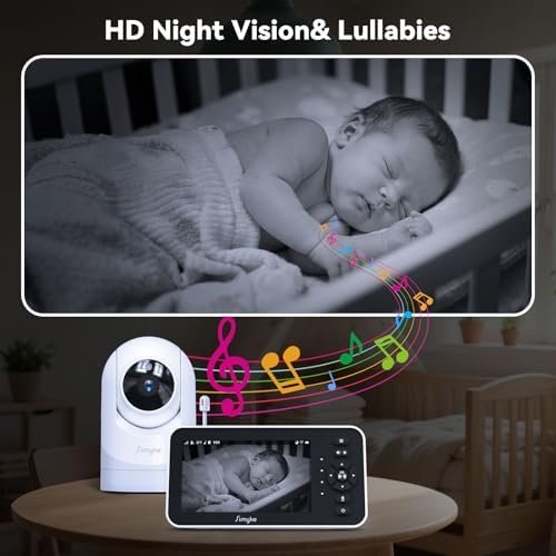 Video Baby Monitor with Camera and Audio,5inch Screen,720P,No Wifi or Free Smartphone App Mode,Remote Pan/Tilt/Zoom Camera,Lullabies,Feeding Remind,Night Vision,VOX,2-Way Talk,1500ft long Range
