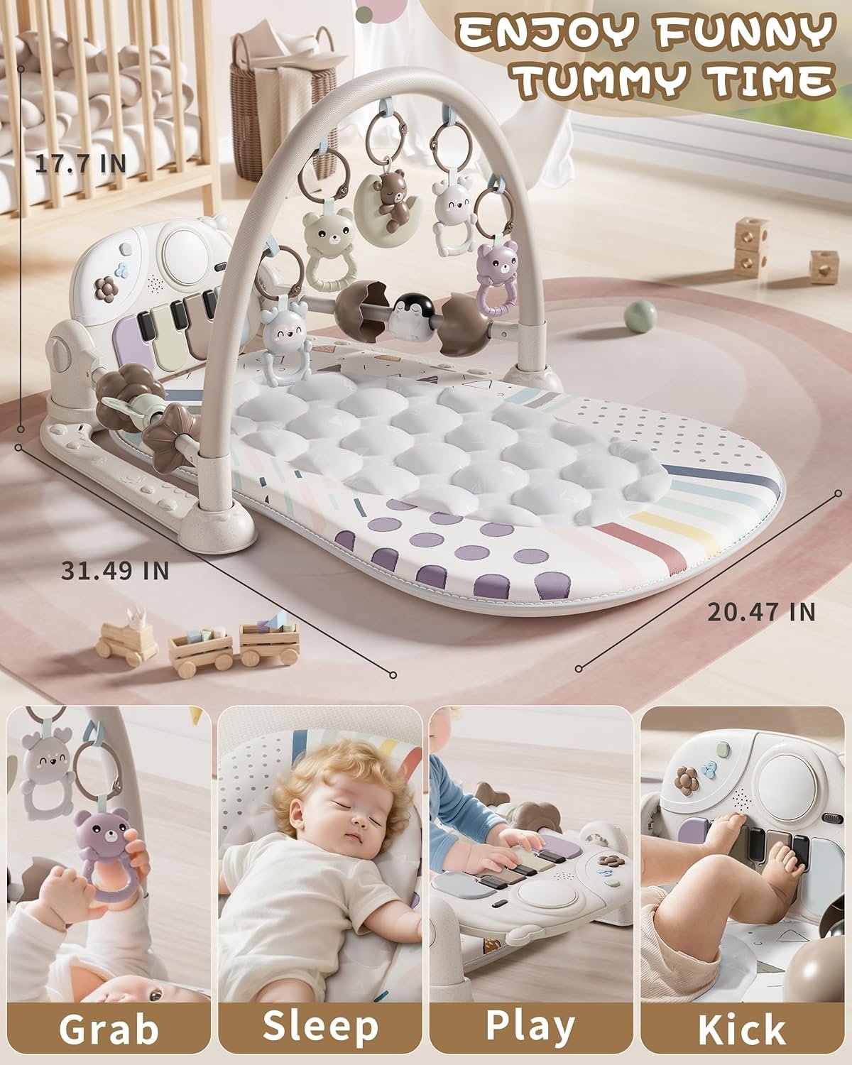 ✨ Best Baby Gym with Kick and Play Piano – Sensory Music & Lights Activity Mat for Newborns (0–12 Months)