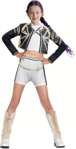 Best 3 Cute Halloween Demon Costumes – Pop Singer Embroidery Coat, Top & Shorts Dance Stage Outfit Set