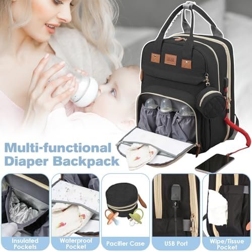 Top-Rated Diaper Bag Backpack – 10-Pocket Large Baby Bag With Changing Station & USB, Waterproof New Mom Gift