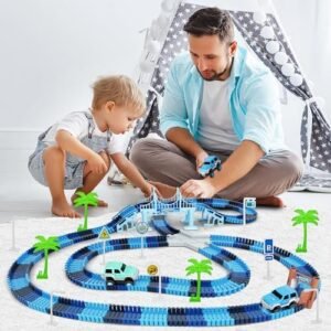 Track Car Toys – 269 PCS Frozen Racing Tracks Playset with 2 Cool Race Cars, Flexible Race Road, Birthday Gifts for Kids Age 3–6