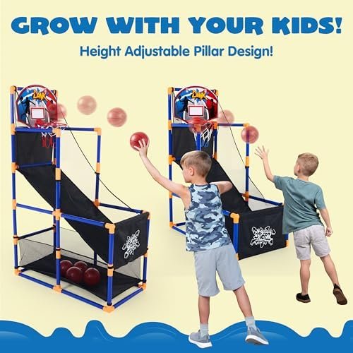 JOYIN Arcade Basketball Game Set with 4 Balls and Hoop for Kids 3 to 12 Years Old Indoor Outdoor Sport Play - Easy Set Up - Air Pump Included - Ideal for Competition : Toys & Games