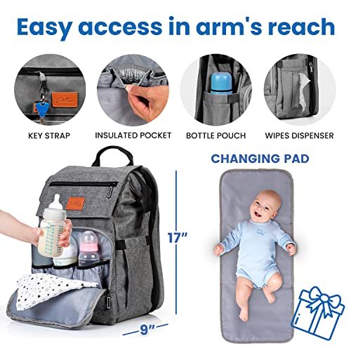 Top 1 Ultimate PILLANI Baby Diaper Bag Backpack - Large Bag for Boys & Girls, Waterproof Diaper Backpack - Travel Diaper Bags w/Changing Pad, Baby Registry Search & Shower Gifts - Essentials Must Haves Newborn Stuff