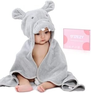 Adorable Hippo Baby Hooded Towel – 100% Ultra-Soft Cotton Bath Towel for Newborns (1-Pack)