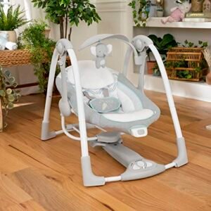 Ultimate Ingenuity ConvertMe 2-in-1 Compact Portable Automatic Baby Swing & Infant Seat, Battery-Saving Vibrations, Nature Sounds, 0-9 Months 6-20 lbs (Swell)