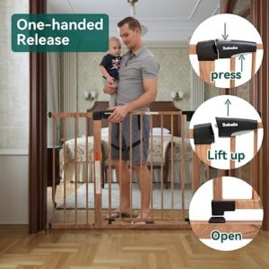 Mom's Choice Award Winner-BABELIO 29-55'' Extra Wide Baby Gate with Wood Pattern, Metal Pressure Mounted Dog Gate, for Stairs & Doorways, No Tools Required