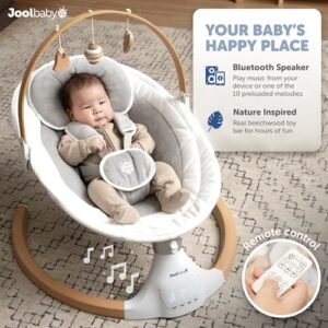 Top 5 Reasons Parents Love the Jool Baby Nova Nature Baby Swing for Newborns with Natural Wood Toys, Electric Motorized Infant Swing, Bluetooth Music, Remote (Gray)