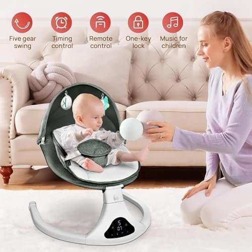 Ultimate Baby Swing for Infants to Toddler | Portable Infant Swing with Remote Control, Rocker for Newborn with 5 Speeds, 3-Point Harness for Baby Boy Girl (Green) — Premium Edition