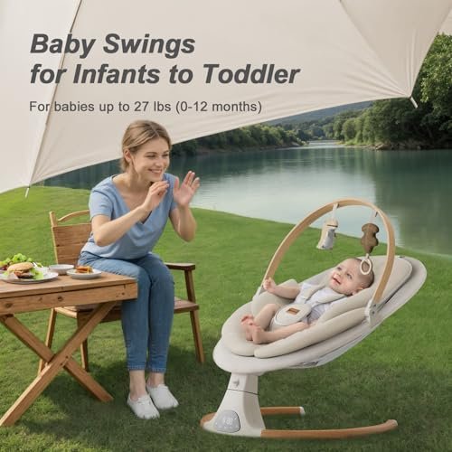 Best Baby Swings for Infants, Monamii Baby Swing, Infant Swing with 5 Speeds, 10 Lullabies, Electric Swing for Baby, Indoor & Outdoor Use (Beige)