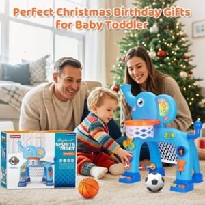 Ultimate KIZZYEA Toys for 1 2 3 Years Old Boys Girls – Montessori Basketball Hoop & Soccer Goal with Lights & Music, Best Christmas Birthday Gifts