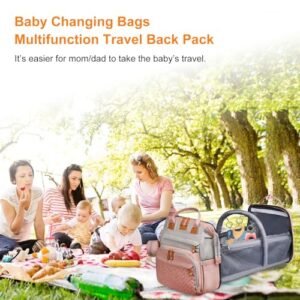 Ultimate Baby Diaper Bags with Changing Station, Waterproof Diaper Bag Backpack for Moms Dads with USB Charging Port, Baby Shower Gifts,Top 2 — Large Capacity diaper backpack, Grey Pink