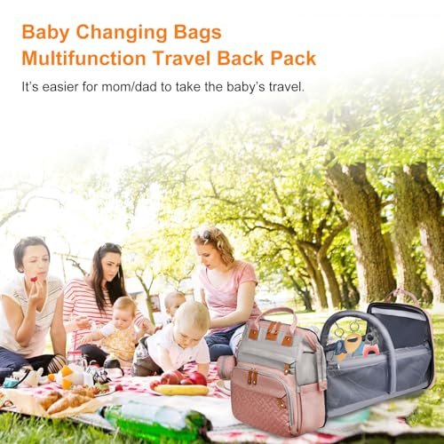 Ultimate Baby Diaper Bags with Changing Station, Waterproof Diaper Bag Backpack for Moms Dads with USB Charging Port, Baby Shower Gifts,Top 2 — Large Capacity diaper backpack, Grey Pink