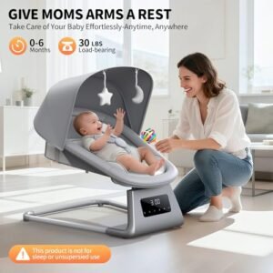 Premium Baby Swing, Electric Baby Rocker for Newborns with 3 Timer Functions, 5 Rocking Speeds, 11 Preset Lullabies and Bluetooth, 5-Point Harness, Suitable for Babies 0-6 Months, Up to 30 lbs