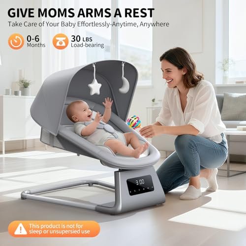 Premium Baby Swing, Electric Baby Rocker for Newborns with 3 Timer Functions, 5 Rocking Speeds, 11 Preset Lullabies and Bluetooth, 5-Point Harness, Suitable for Babies 0-6 Months, Up to 30 lbs