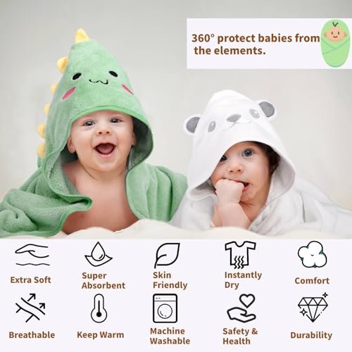 CandyHome 12 PCS Baby Bath Towels Set for Infants Toddlers, 4 PCS Animal Hooded Baby Towels & 8 PCS Washcloths Set, Ultra Absorbent Cute Soft Newborn Essentials Gift for Boys & Girls