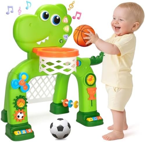 Transform Playtime into Action-Packed Fun with this Dinosaur Sports Set for Toddlers – 2-in-1 Basketball & Ring Toss Toy for Ages 1–3