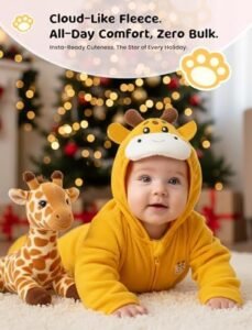 PATPAT Fleece Hooded Footed Clothes, Soft Warm Footie Covers, Car Seat Friendly, Easy Zip,Cute Romper Newborn Infant Jumpsuit