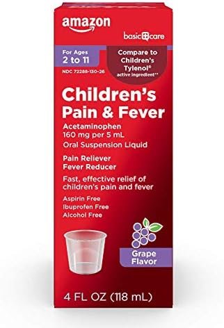 Amazon Basic Care Children's Acetaminophen 160 mg per 5 mL Oral Suspension, Grape Flavor, Pain Reliever and Fever Reducer for Headache, Sore Throat and Toothache, 4 fl oz (Pack of 1)