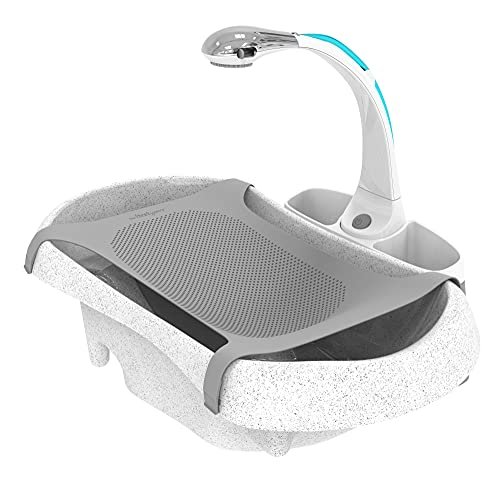 The First Years Rain Shower Baby Bathtub Set - Includes Infant Sling, Soothing Spray Shower Head, Fresh Water Tank and Built in Soft Brush