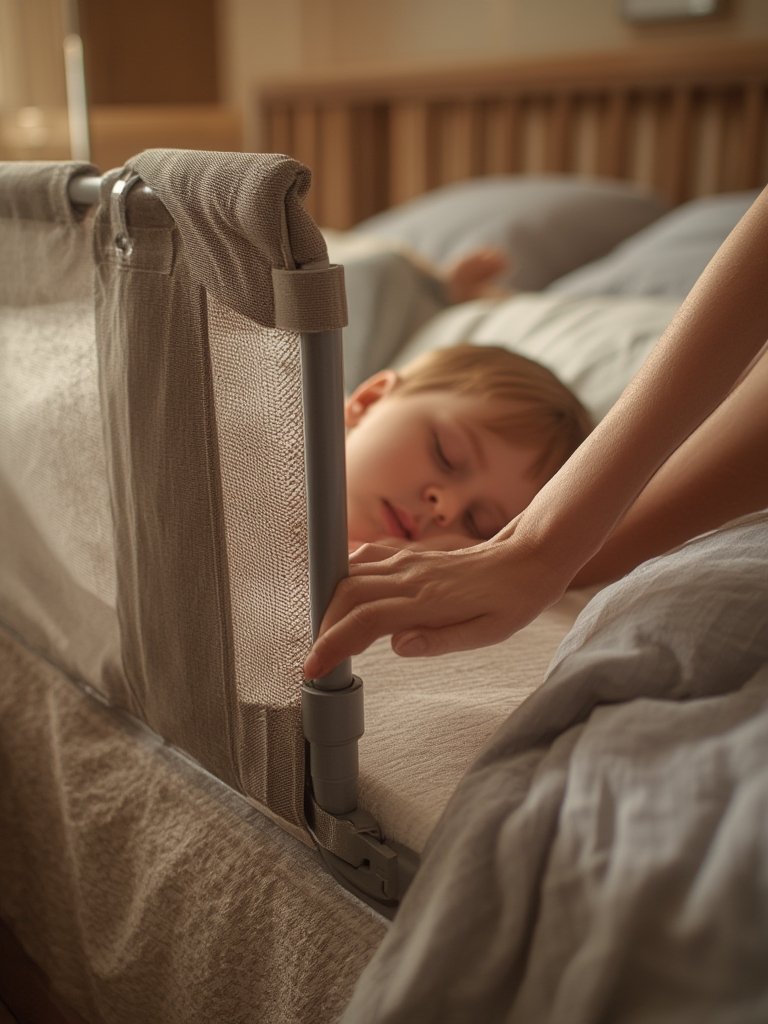 toddler bedguard installed on child’s bed