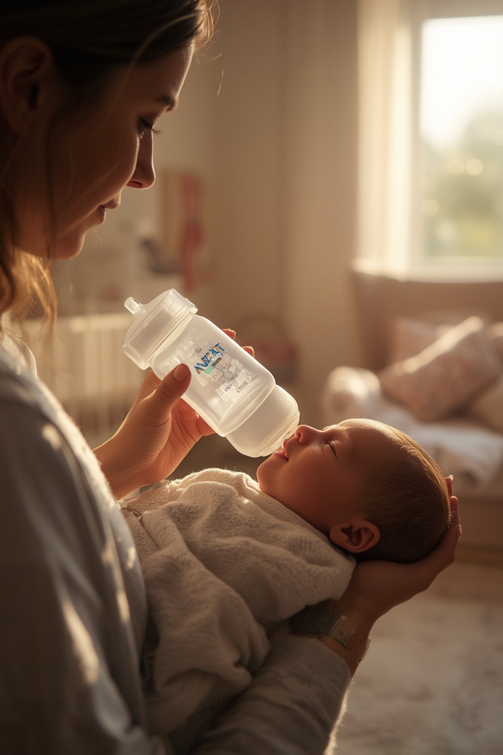 anti colic baby bottle AirFree vent in use