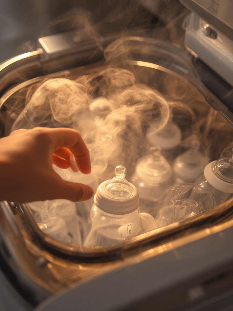 bottle sterilizer drying bottles on clean countertop