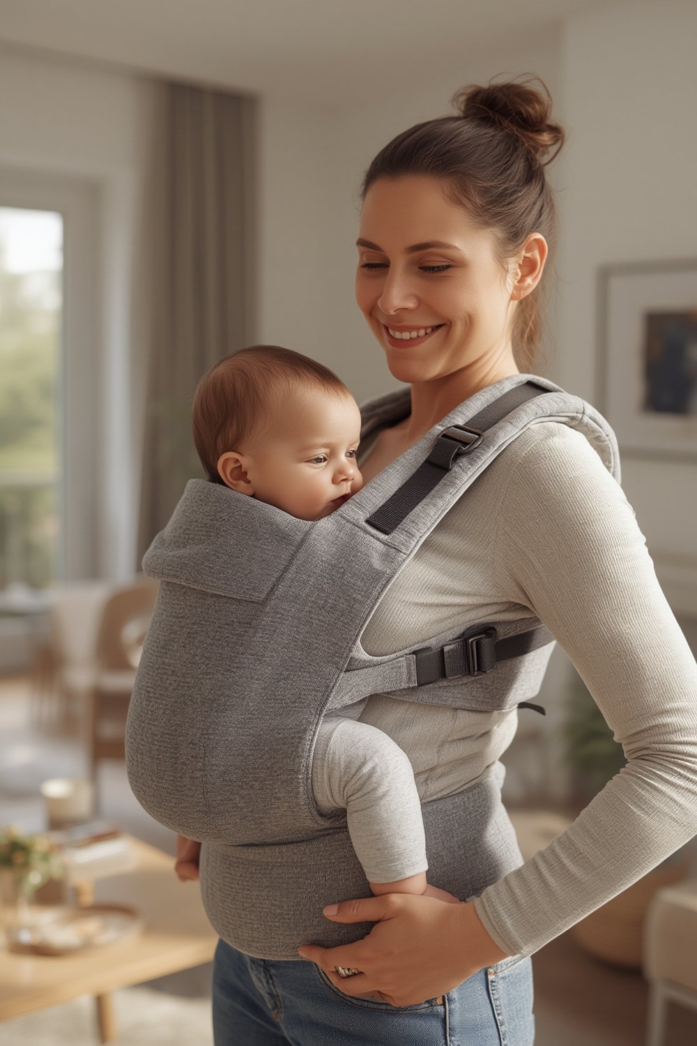 baby carrier in use with baby – ergonomic baby carrier testing