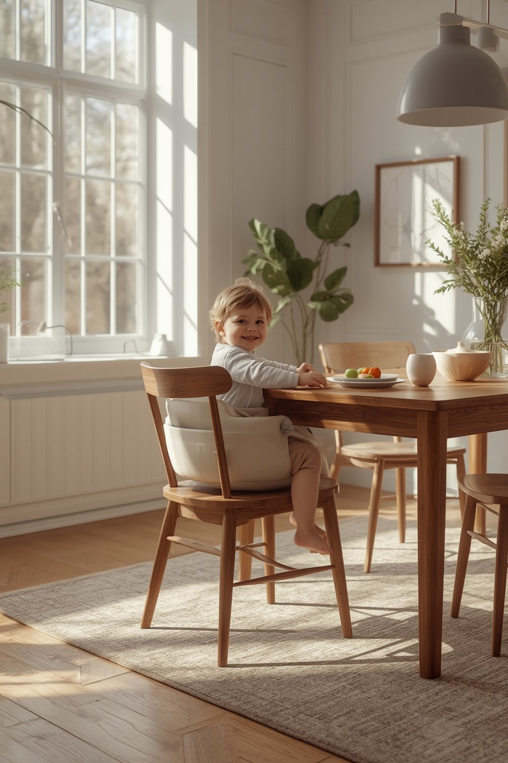 booster seat in use at family dining table