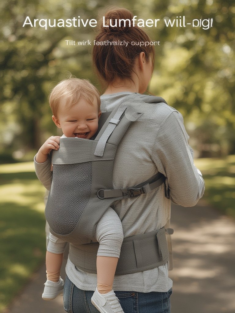 ergonomic carrier hip healthy model with adjustable straps and lumbar support in use