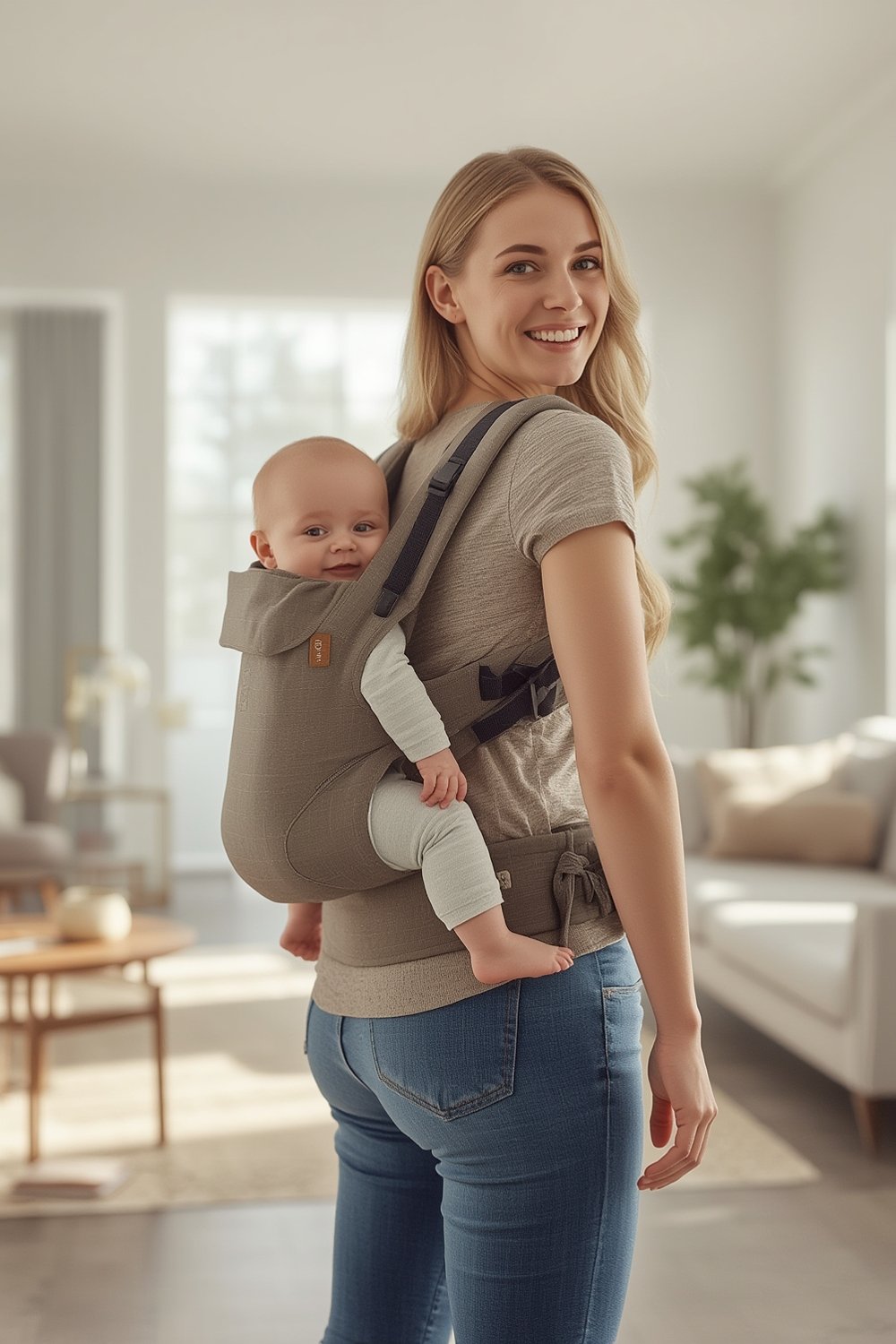 hip carrier in action with toddler, baby travel gear