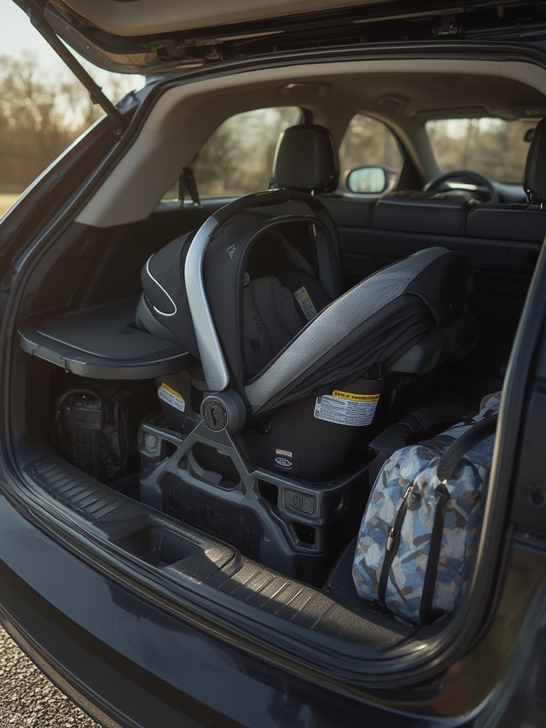 infant stroller Baby Trend Snap N Go EX in park with parent tray and cup holders