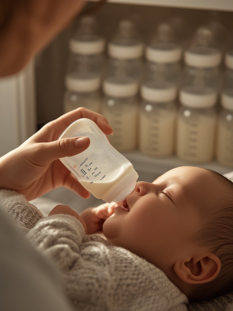 milk storage with leakproof stackable bottles in freezer