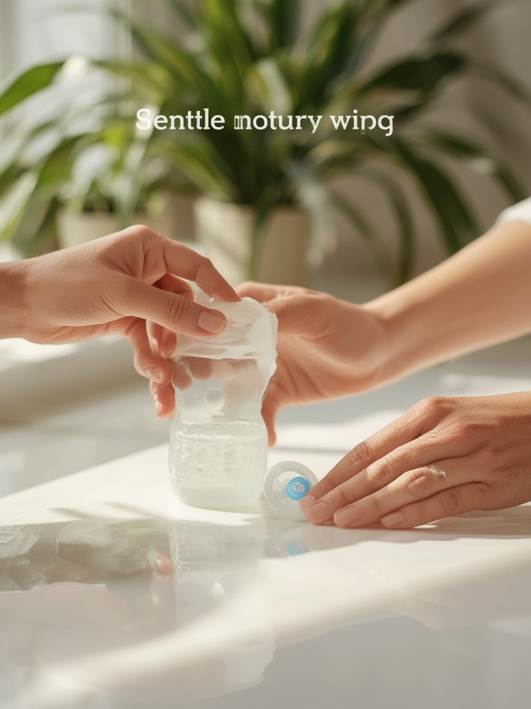 pacifier wipes in use for cleaning baby pacifier