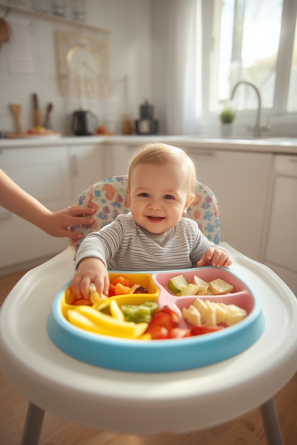 Munchkin Stay Put suction plates with food - easy scoop sections, strong base, colorful babyware