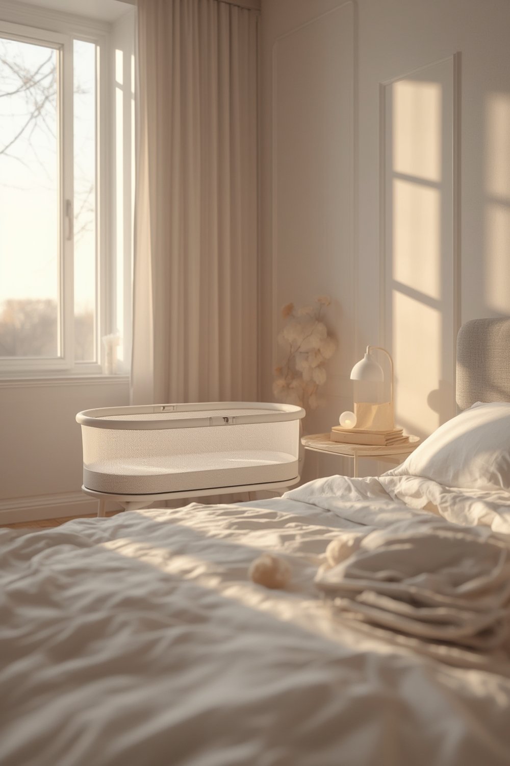 baby bassinet side-zip bedside crib with mattress and diaper changer