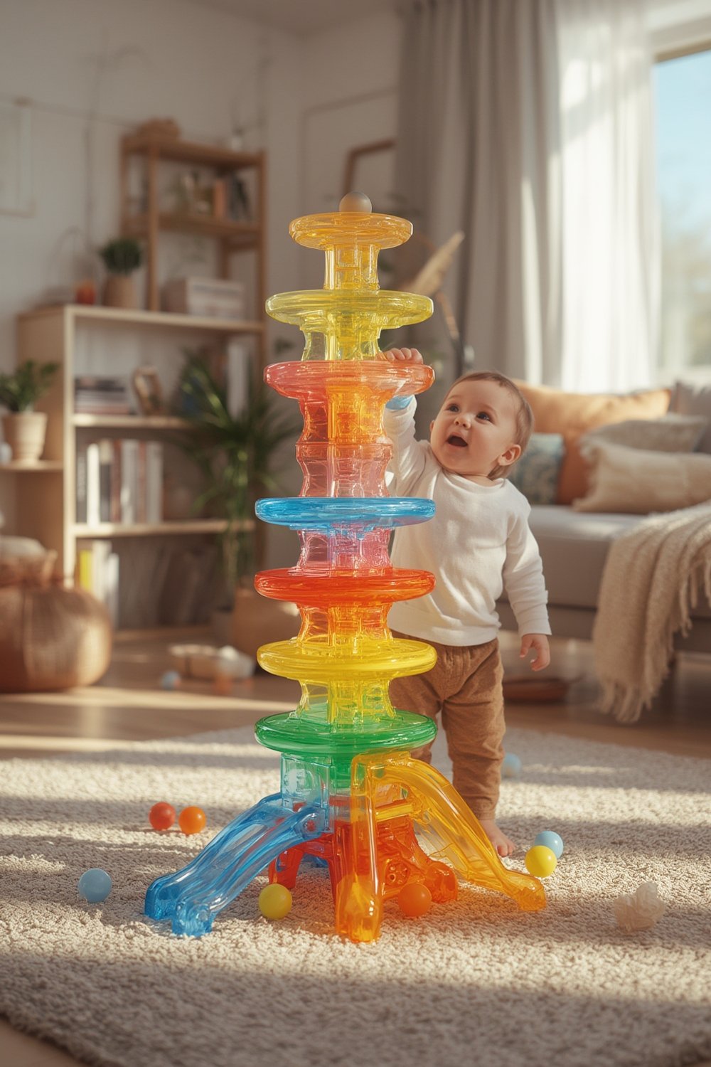 ball tower in use colorful stacking motor skill development