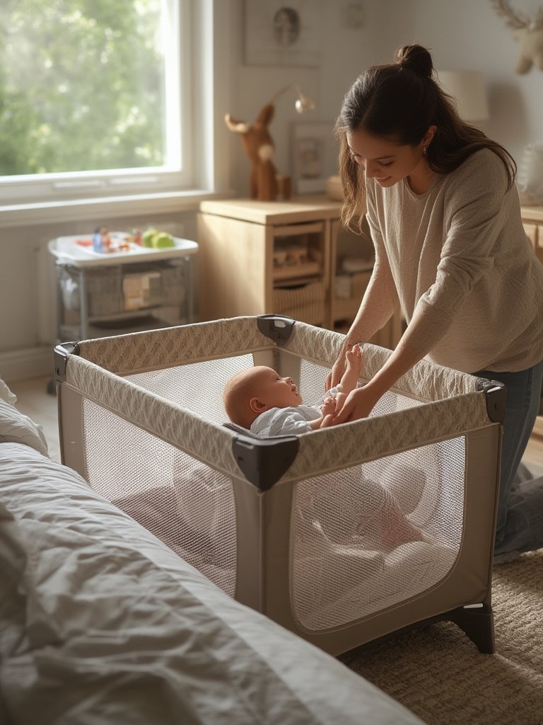 bedside crib playard with diaper changer and storage
