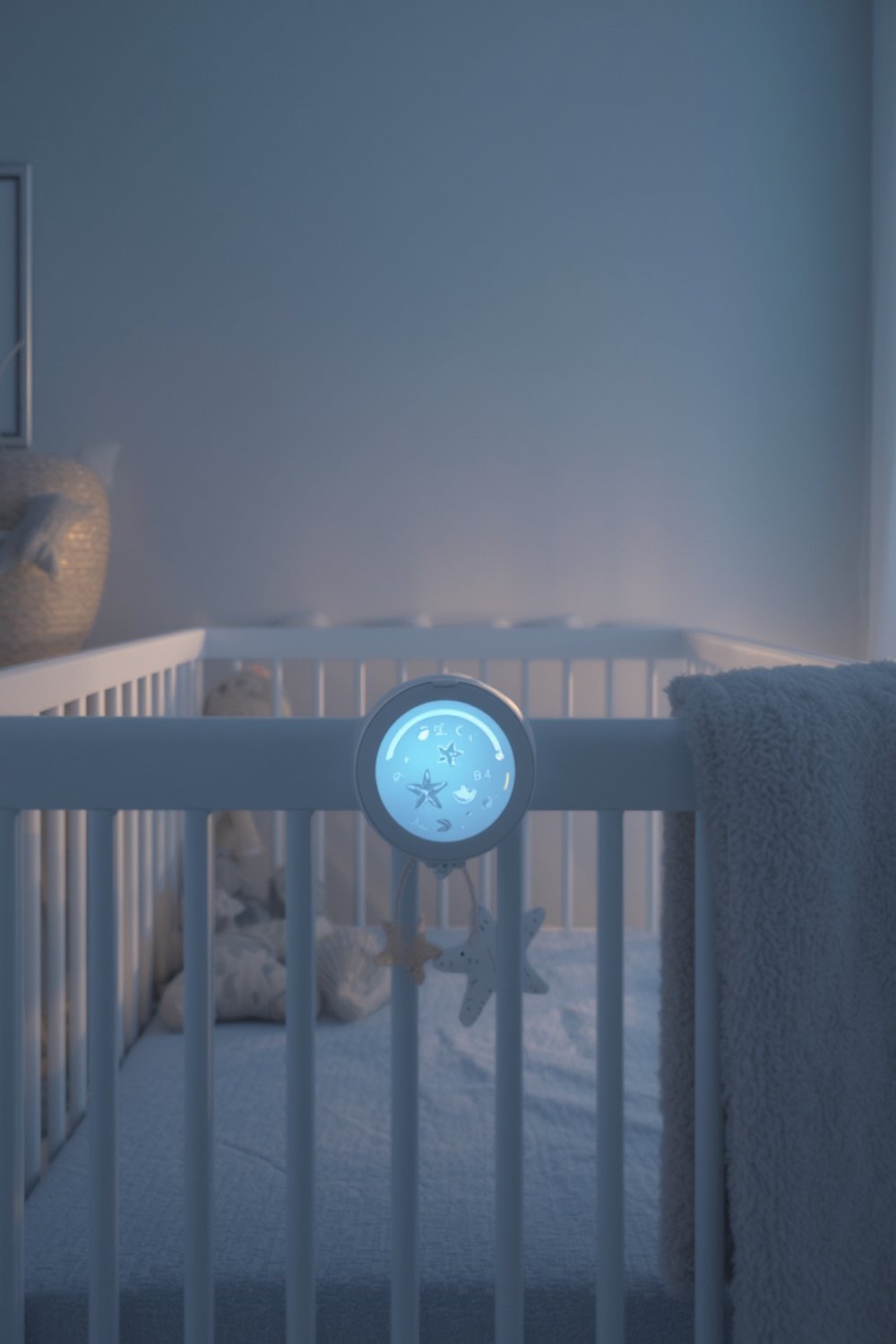 crib soother in nursery with sleepy baby