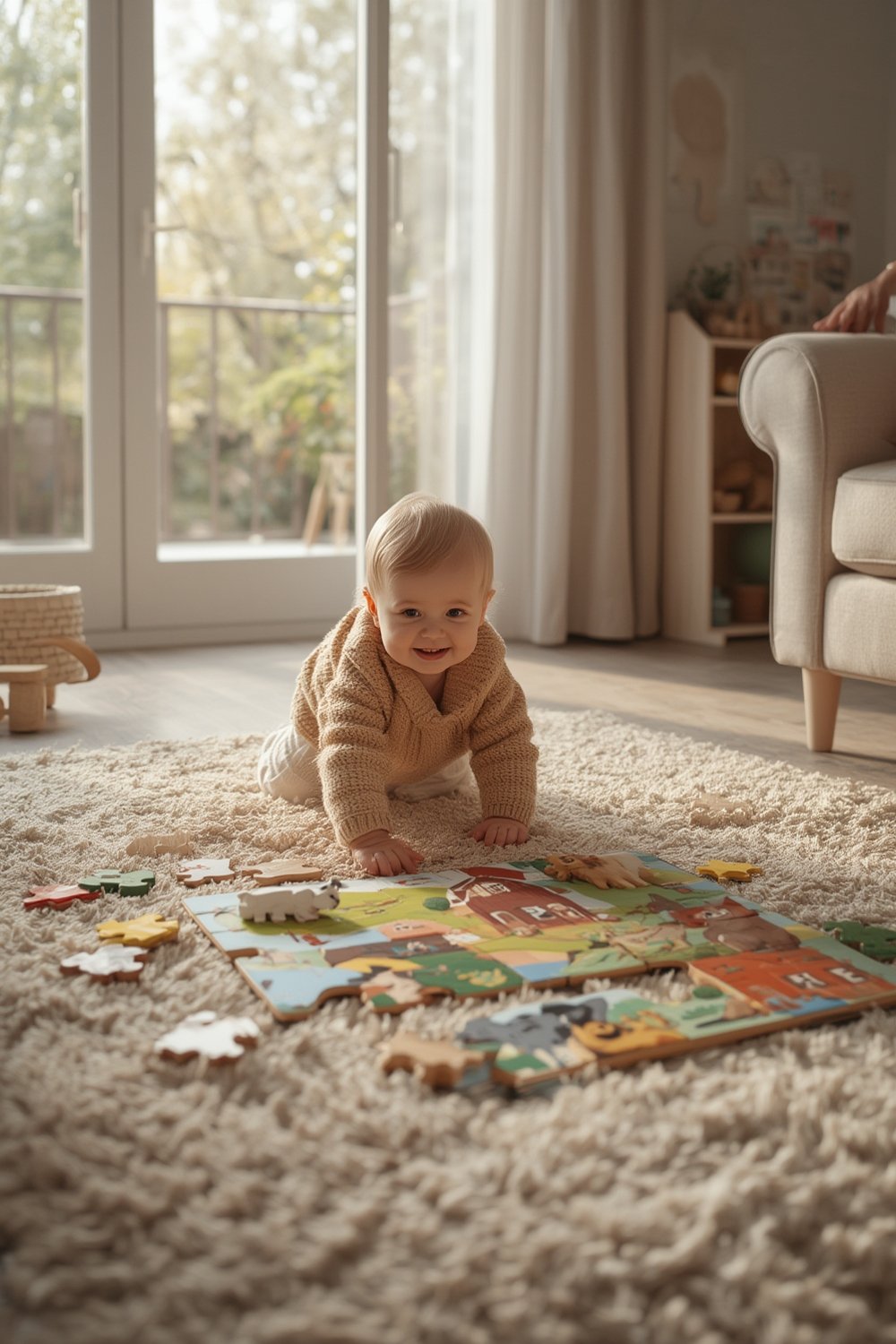 farm puzzle with wooden pieces and animal sounds