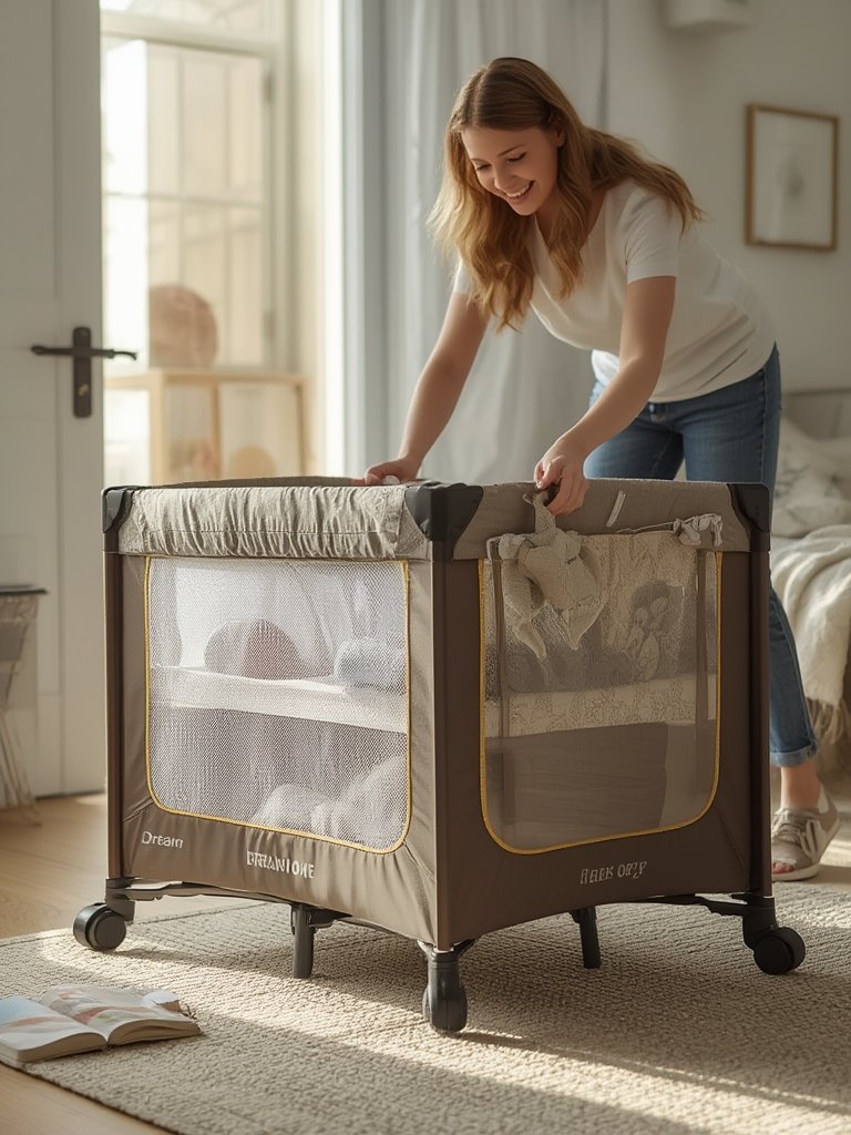 folding crib in compact folded mode
