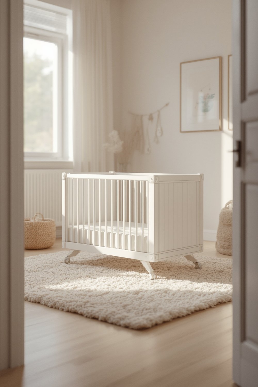 portable crib in nursery setting