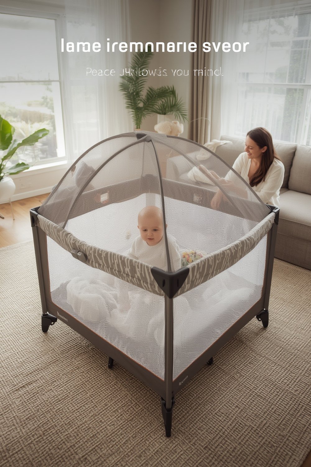 portable playard used outdoors in sunny park