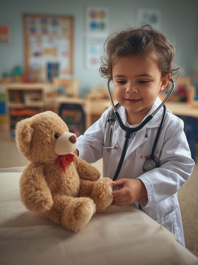 pretend play doctor kit scene with kids