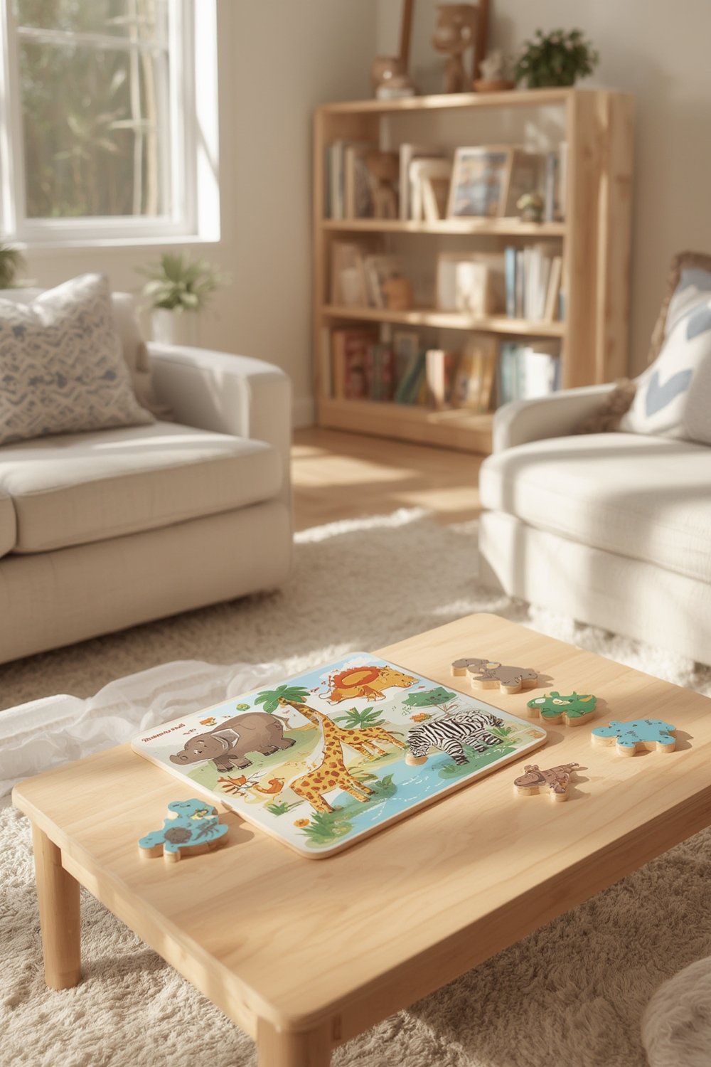 safari puzzle wooden animal puzzle in use by toddler