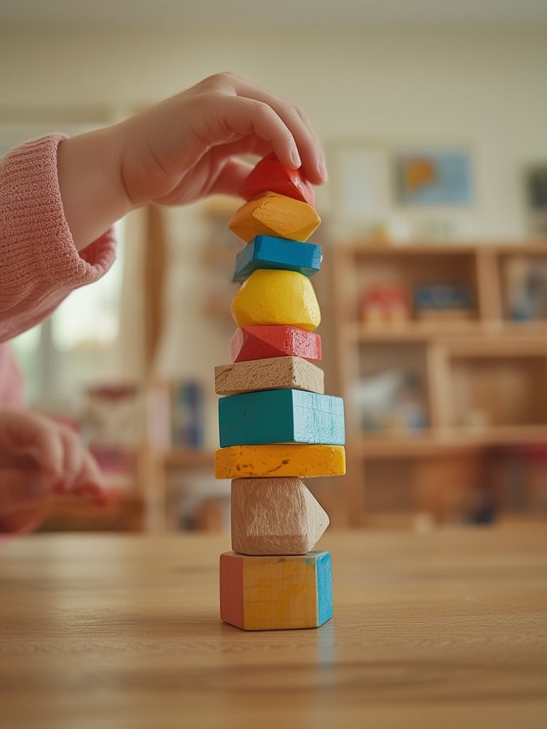 toddler toys - using wooden blocks for STEM and Montessori play