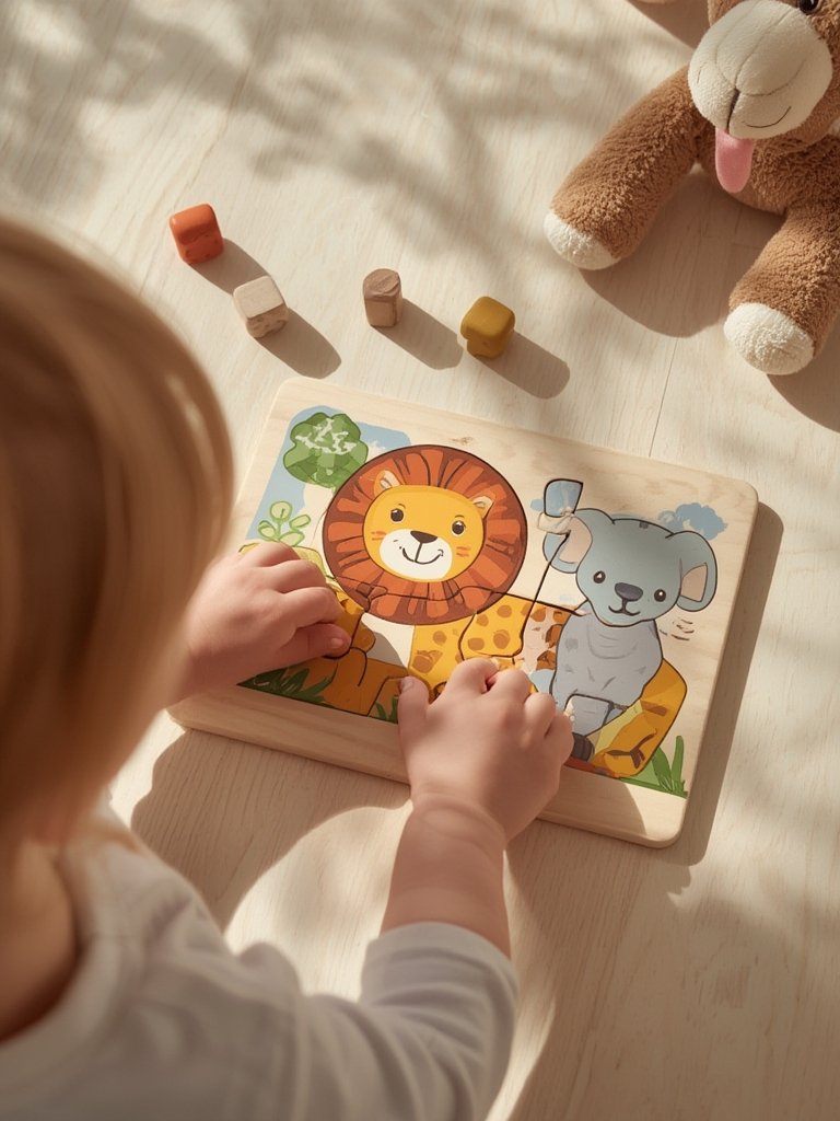 wooden animal puzzle chunky pieces standing upright