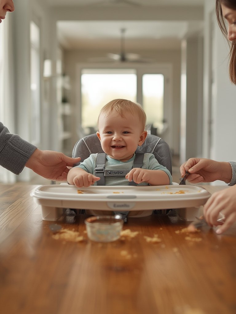 4-in-1 highchair in use as a baby feeding chair and toddler stand-alone chair