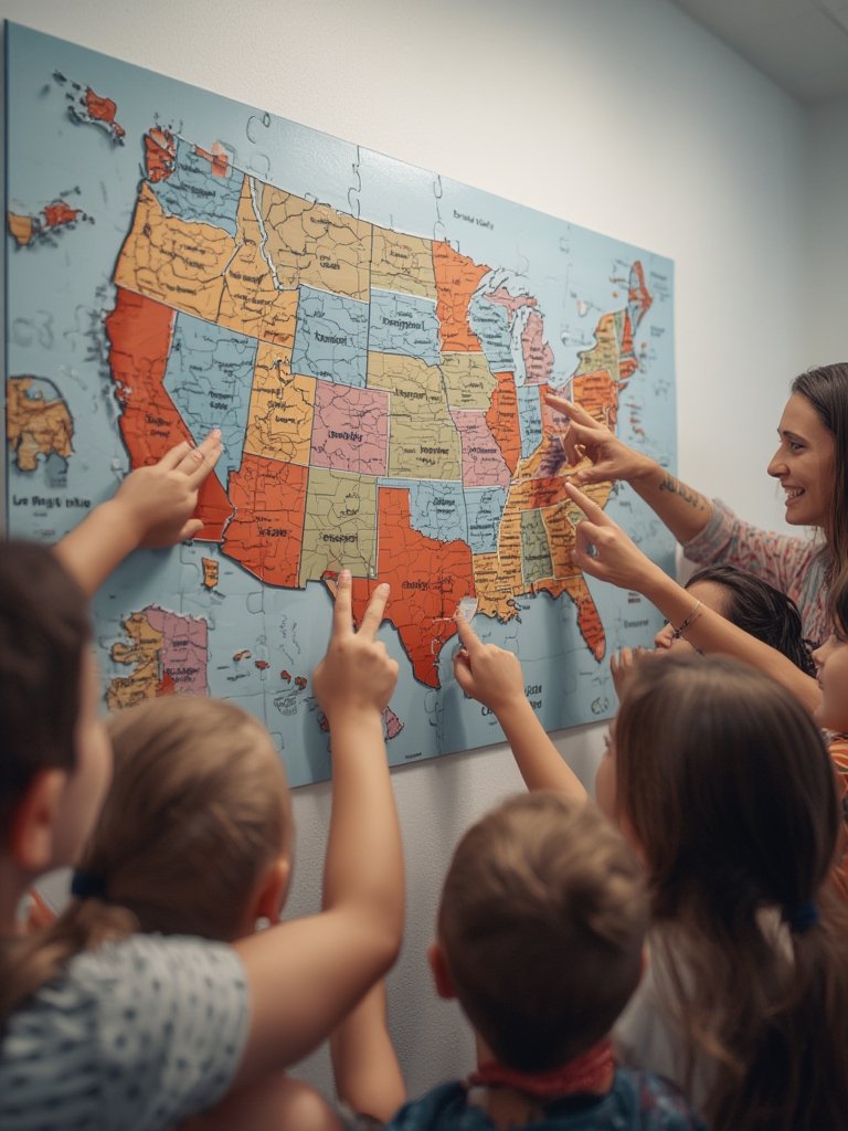 Magnetic Map: 10 Ultimate Steps For Easy U.S. Geography Learning 2026 2 US map puzzle completed on a fridge displaying state magnets and educational puzzle pieces