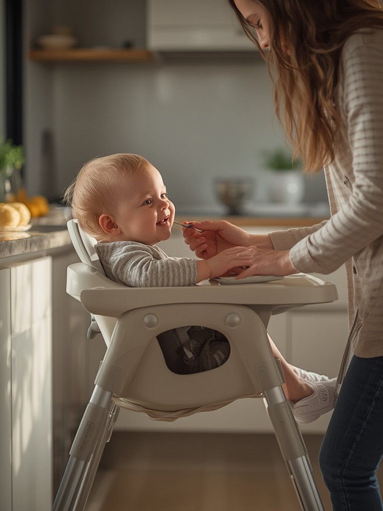toddler in high chair enjoying baby feeding time