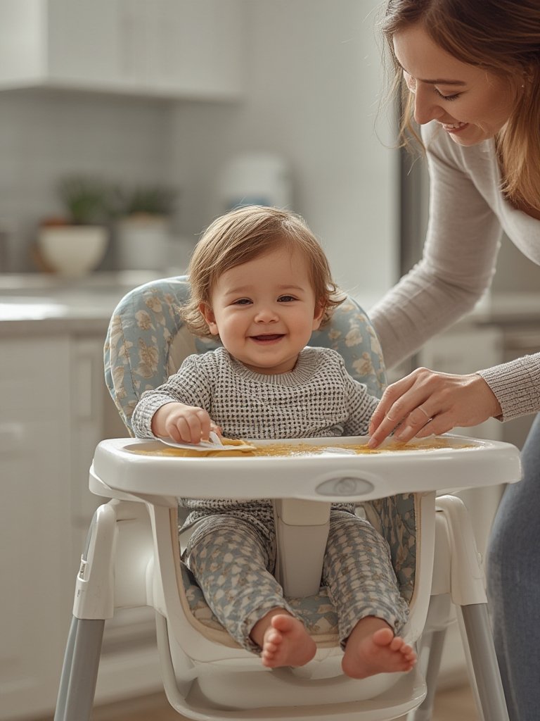 high chair easy clean in use with baby feeding